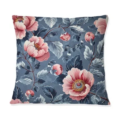 Design Art Pink Green Flower Gardens Serenity Vi - Modern Throw Pillow In Blue;pink