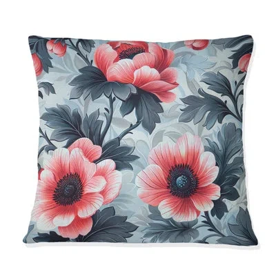 Design Art Pink Green Flower Gardens Serenity Vii - Modern Throw Pillow In Green;pink