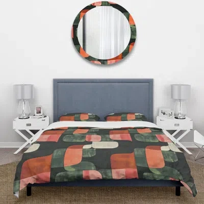 Design Art Pink Green Midcentury Geometric Shapes - Midcentury Colors Soft Line Duvet Cover Set In Green;pink