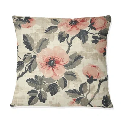 Design Art Pink Green Modern Floral Gardens I - Modern Throw Pillow In Green;pink