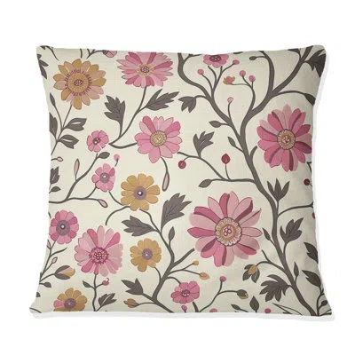 Design Art Pink Green Modern Floral Gardens Ii - Modern Throw Pillow In Beige;pink