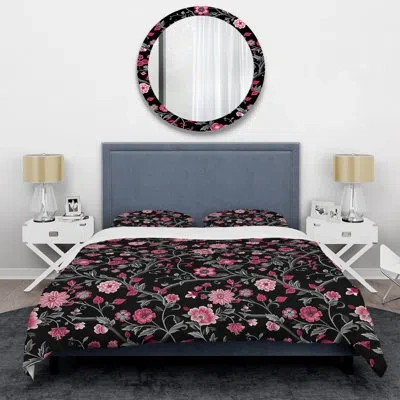 Design Art Pink Green Modern Floral Gardens V - Modern Duvet Cover Set In Green;pink