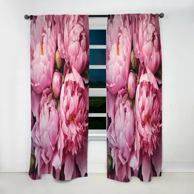 Design Art Pink Green Peony Captivating Ii - Floral Blackout Curtain - 1 Panel In Green;pink
