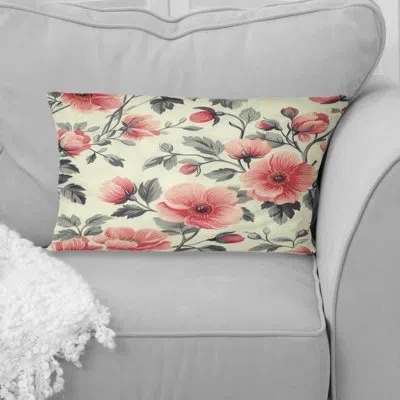 Design Art Pink Green Secret Floral Gardens I - Traditional Lumbar Pillow In Green;pink