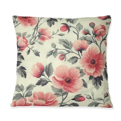 Design Art Pink Green Secret Floral Gardens I - Traditional Throw Pillow In Green;pink