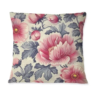 Design Art Pink Green Secret Floral Gardens Ii - Traditional Throw Pillow In Green;pink