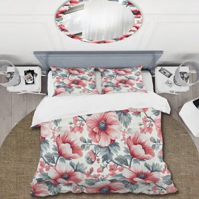Design Art Pink Green Secret Floral Gardens Iii - Traditional Duvet Cover Set In Green;pink