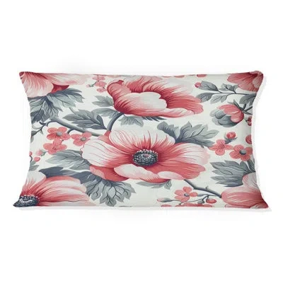 Design Art Pink Green Secret Floral Gardens Iii - Traditional Lumbar Pillow In Green;pink