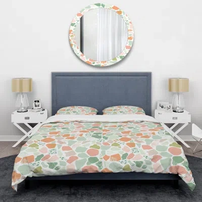 Design Art Pink Green Tiles - Tiles Duvet Cover Set In Green;pink