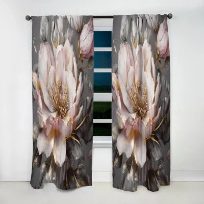 Design Art Pink Grey Peonies Blooming Iii - Floral Blackout Curtain - 1 Panel In Gray;pink
