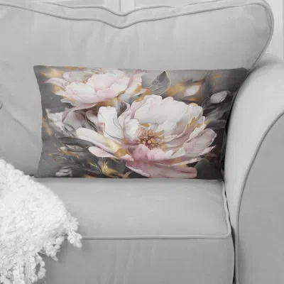 Design Art Pink Grey Peonies Elegance Ii - Peonies Printed Throw Pillow In Gray;pink