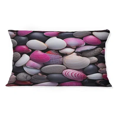 Design Art Pink Grey Pink White Shells Seashore Collage - Seashell Printed Throw Pillow In Gray;pink