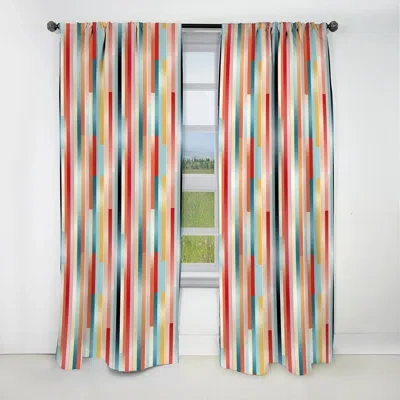 Design Art Pink Groovy Retro Striped Illusion - Stripped Curtain - Blackout Striped Curtain - 1 Panels In Blue;pink