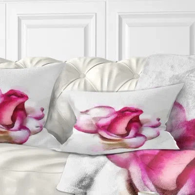 Design Art Pink Hand Drawn Red Rose On White - Floral Printed Throw Pillow