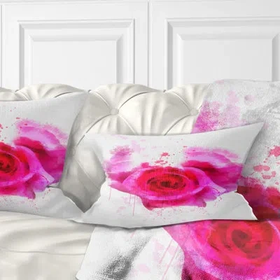 Design Art Pink Hand Drawn Rose On White - Floral Printed Throw Pillow