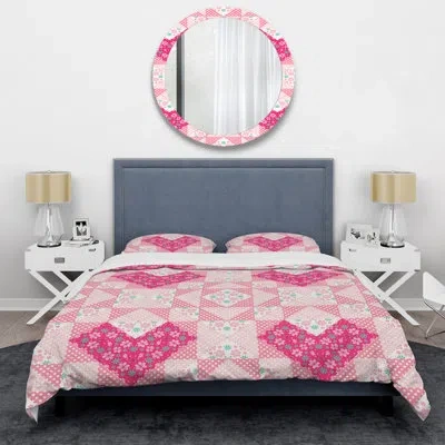Design Art Pink Heart Patchwork - Patterned Duvet Cover Set In Red,pink,white