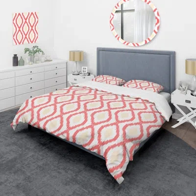 Design Art Pink Ikat Pattern - Patterned Duvet Cover Set In Red,white,beige