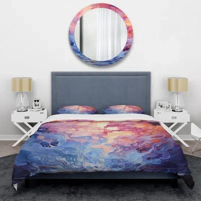 Design Art Pink Illuminated Electro Reverie I - Abstract Collages Duvet Cover Set In Pink;purple