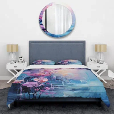 Design Art Pink Illuminated Electro Reverie Ii - Abstract Collages Duvet Cover Set In Blue;pink