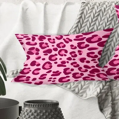 Design Art Pink Leopard Pattern- Mid-century Modernprinted Throw Pillow