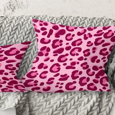 Design Art Pink Leopard Pattern - Mid-century Modernprinted Throw Pillow In Purple