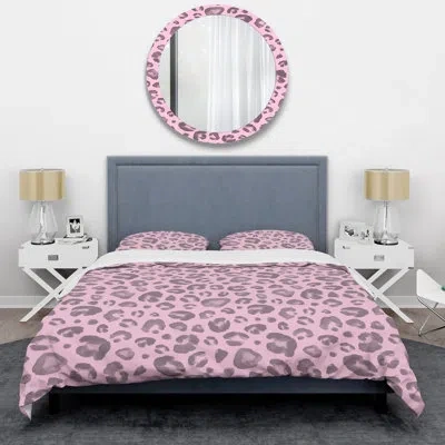 Design Art Pink Leopard Skin - Animals Duvet Cover Set - Microfiber Polyester In Pink,gray