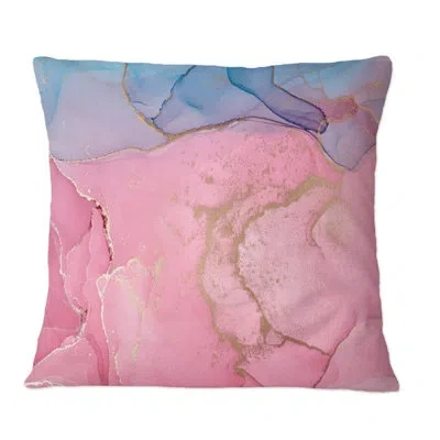 Design Art Pink Liquid Ink Art With Blue Horizon - Modern Printed Throw Pillow In Blue;pink