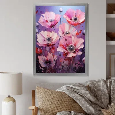 Design Art Pink Luminous Lilacs Purple Poppy Palette Ii - Poppies Wall Art In Gold Floater Framed