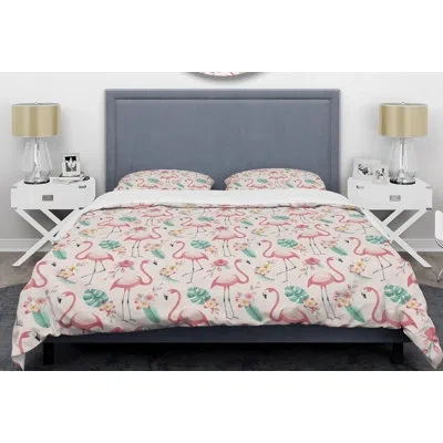 Design Art Pink Microfiber Coastal Duvet Cover Set