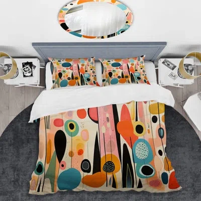 Design Art Pink Mid Century Playful Patterns Ii - Abstract Midcentury Duvet Cover Set In Blue;pink