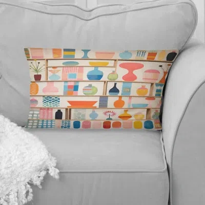 Design Art Pink Mid Century Playful Patterns Iv - Abstract Midcentury Printed Throw Pillow In Blue;pink