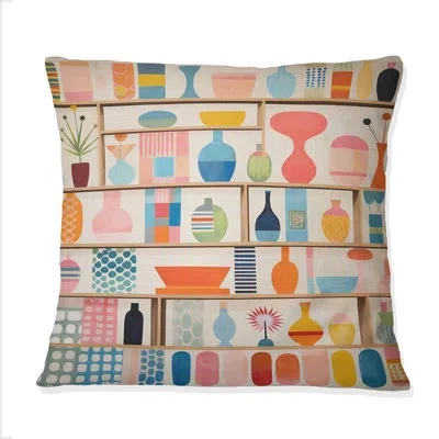 Design Art Pink Mid Century Playful Patterns Iv - Abstract Midcentury Printed Throw Pillow In Blue;pink