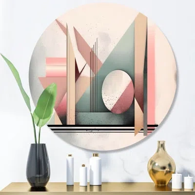 Design Art Pink Minimalism Transient Grace I - Abstract Minimalism Round Wall Art On Metal In Green;pink