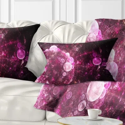 Design Art Pink On Black World Bubbles - Floral Printed Throw Pillow