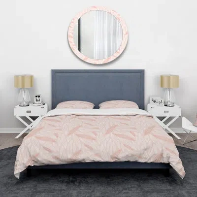 Design Art Pink Pastel Leaves Detail - Mid-century Modern Duvet Cover Set - Microfiber Polyester