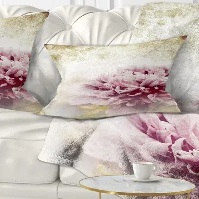 Design Art Pink Peony In Vintage Style - Floral Printed Throw Pillow