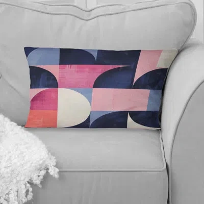 Design Art Pink Purple Midcentury Geometric Shapes - Midcentury Colors Soft Line Lumbar Pillow In Pink;purple