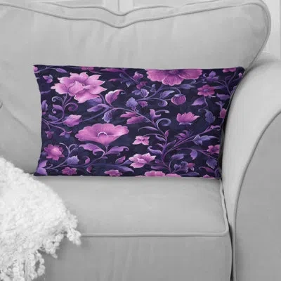 Design Art Pink Purple Secret Floral Gardens I - Traditional Lumbar Pillow In Pink;purple
