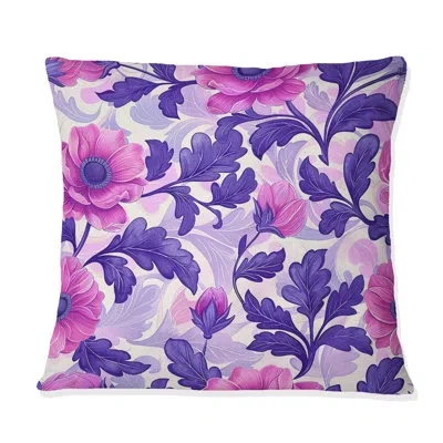 Design Art Pink Purple Secret Floral Gardens Iii - Traditional Throw Pillow In Pink;purple