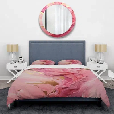 Design Art Pink Radiant Dusk Dream Ii - Abstract Collages Duvet Cover Set In Pink;gold