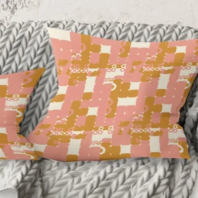Design Art Pink Retro Abstract Design - Mid-century Modernprinted Throw Pillow