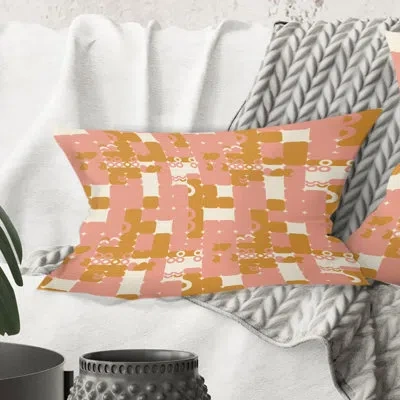 Design Art Pink Retro Abstract Design - Mid-century Modernprinted Throw Pillow