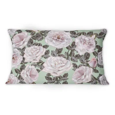 Design Art Pink Retro Roses - Traditional Printed Throw Pillow
