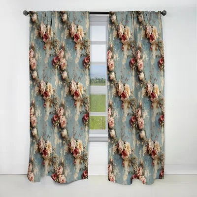 Design Art Pink Romantic Peony Vines Charm I - Floral Curtain - Blackout Floral Curtain - 1 Panels