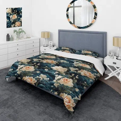 Design Art Pink Rose And Black Leaf Duvet Cover Set In Waves And Flowers Japanese Pattern Ii