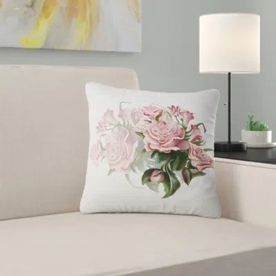 Design Art Pink Rose Bouquet Watercolor - Floral Printed Pillow