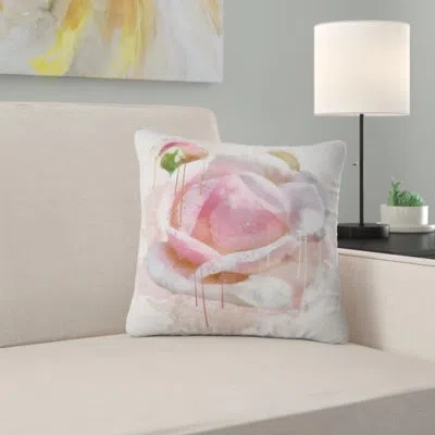 Design Art Pink Rose Flower With Paint Splashes - Floral Printed Pillow