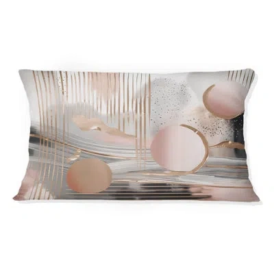 Design Art Pink Rose Gold Circle Chaos Iv - Abstract Modern Shapes Transitional Printed Throw Pillow In Pink;gold