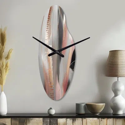 Design Art Pink Rose Gold Circle Complexity I - Transitional Shapes Asymmetrical Metal Wall Clock, Modern Curve In Pink;gold