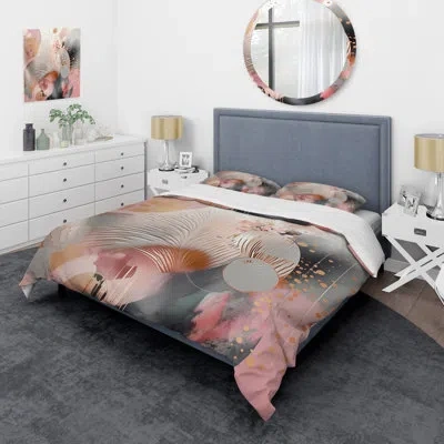 Design Art Pink Rose Gold Stripes Complexity V - Modern Duvet Cover Set - Microfiber Polyester In Pink;gold